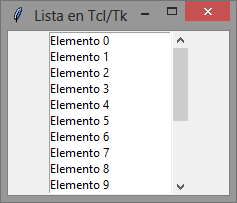 Lista con barra de deslizamiento (Scrollbar) en Tcl/Tk (tkinter)
