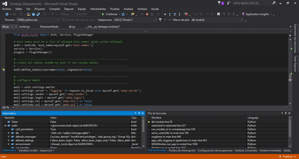 Depurador en web2py en Visual Studio