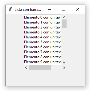 Lista (Listbox) con barra de desplazamiento vertical y horizontal