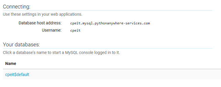 Información de MySQL en PythonAnywhere
